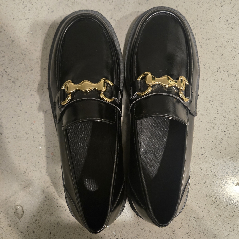 Black Loafers with Gold Accent